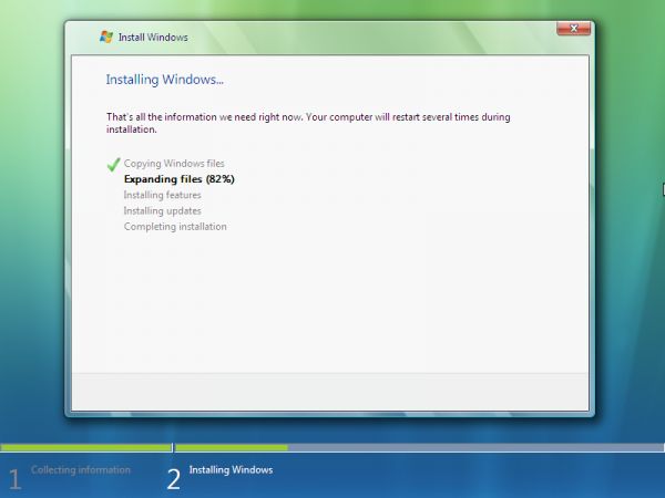 Windows Vista : septième étape de l'installation