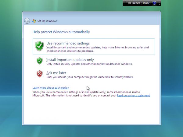 Windows Vista : dixième étape de l'installation