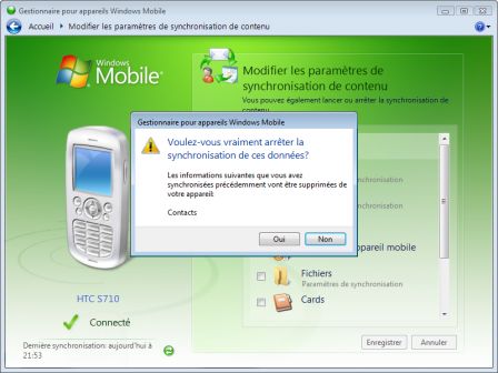 Désactivation de la synchronisation Outlook <-> Windows Mobile 6