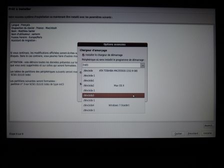 Choix partition GRUB Ubuntu