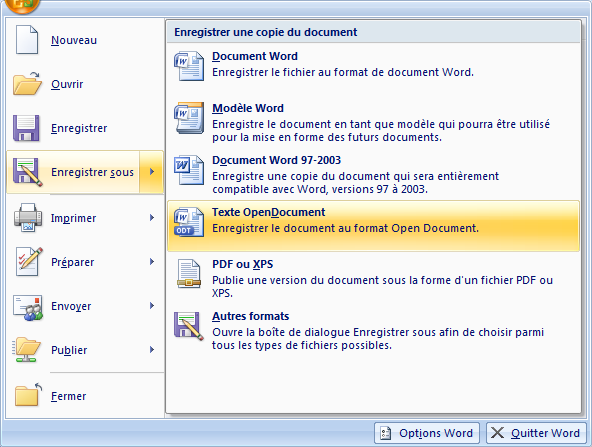 Office 2007 SP2 : support de l'Open Document