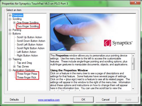 Trackpad multi-touch Synaptics