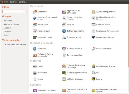 Ubuntu 11.04 : Centre de contôle