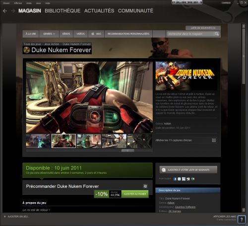 Duke Nukem Forever sur Steam