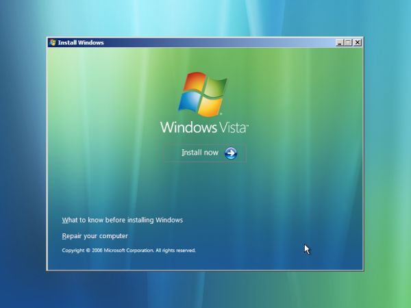 Windows Vista : deuxième étape de l'installation