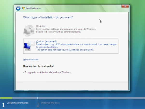 Windows Vista : cinquième étape de l'installation