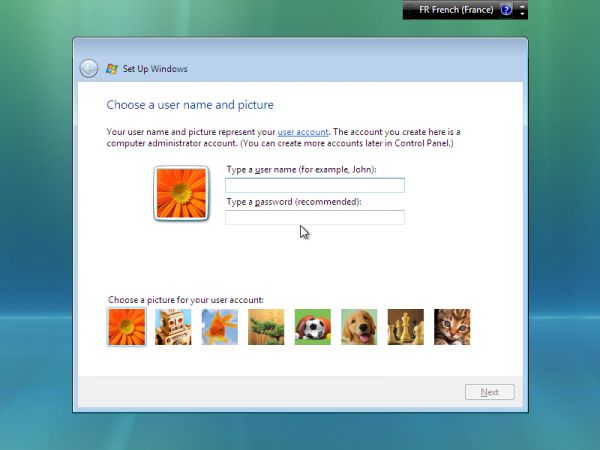 Windows Vista : huitième étape de l'installation