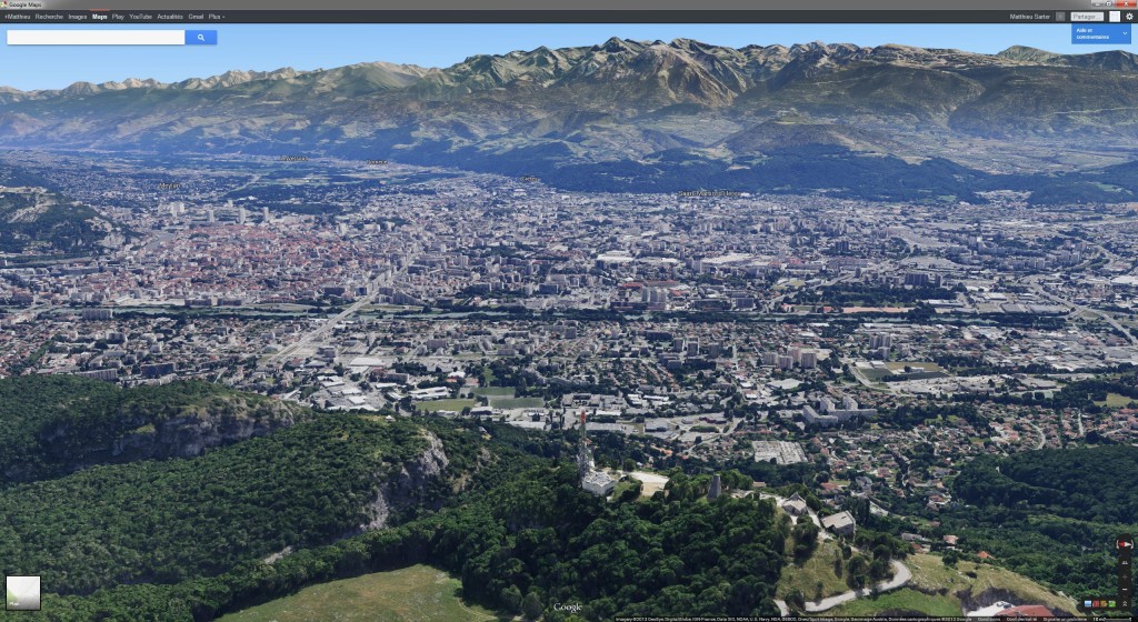 Le bassin grenoblois vu dans Google Maps Preview