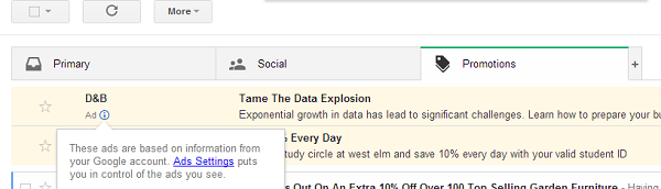 Mails publicitaires dans Gmail
