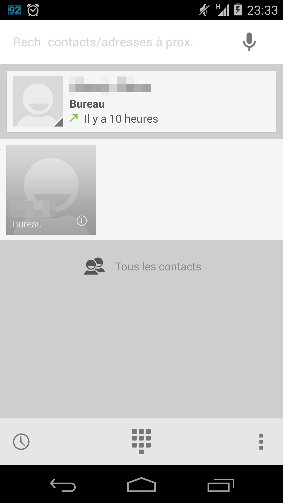 L'écran d'accueil de la téléphonie