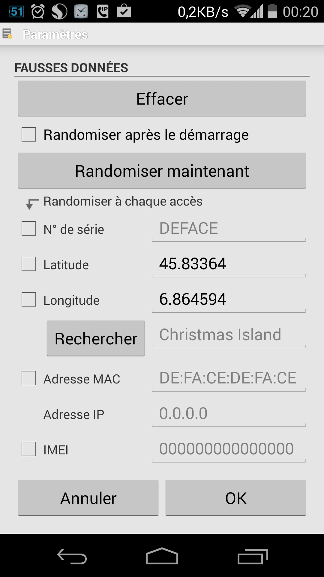 Xprivacy : fausses données
