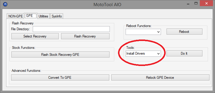 Installation des drivers avec MotoTool