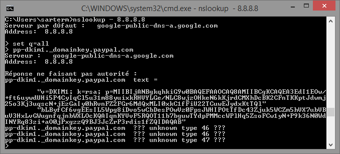 Exemple d’entrée DNS contenant une clé DKIM