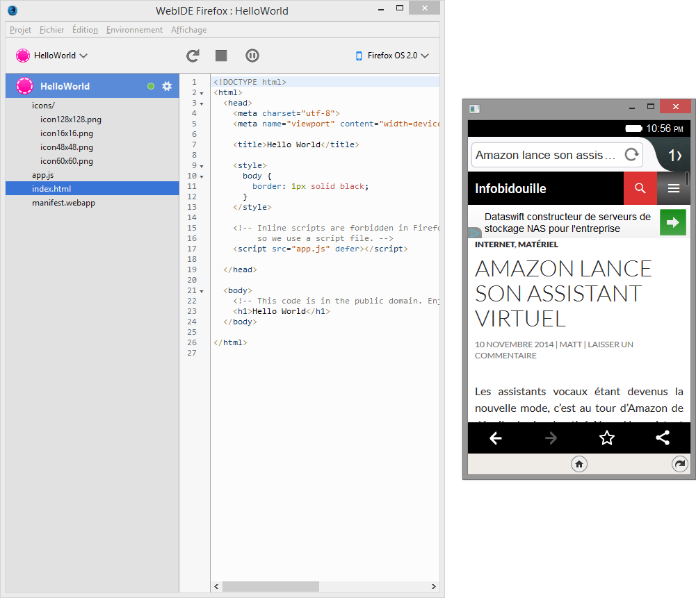 WebIDE et le simulateur FirefoxOS