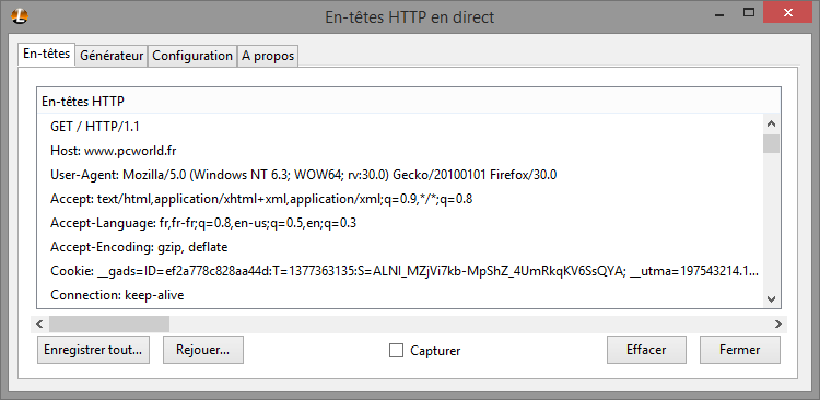 Exemple de requête HTTP vers pcworld.fr