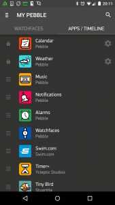 Applications Pebble sous Android : configuration des applications installées