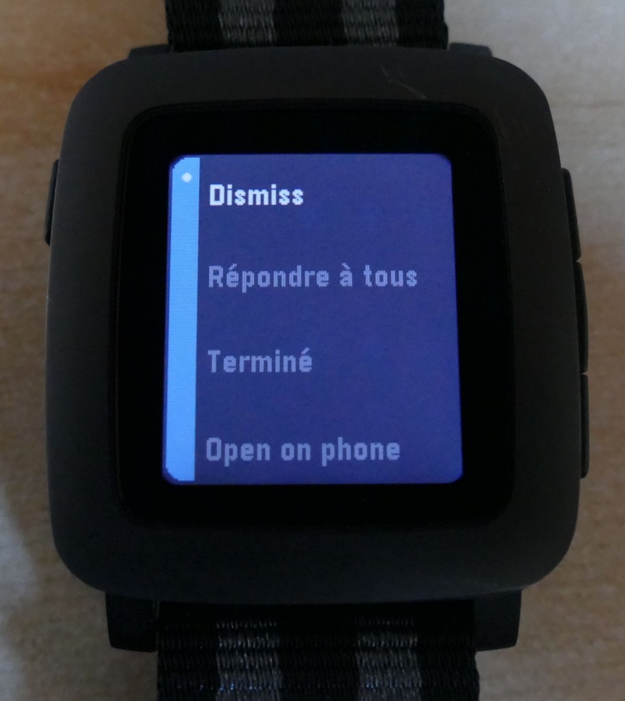 Pebble Time : les actions sur une notification de mail