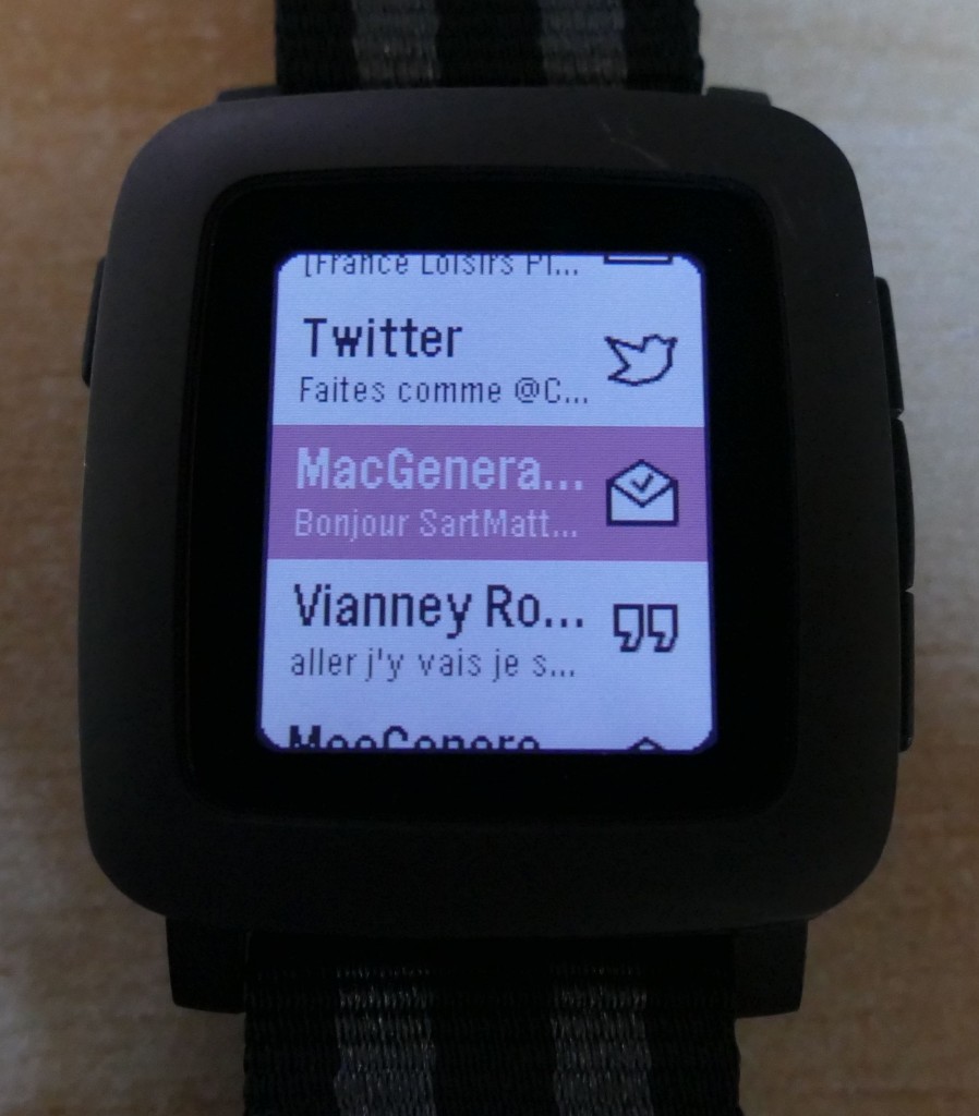 Pebble Time : liste des notifications