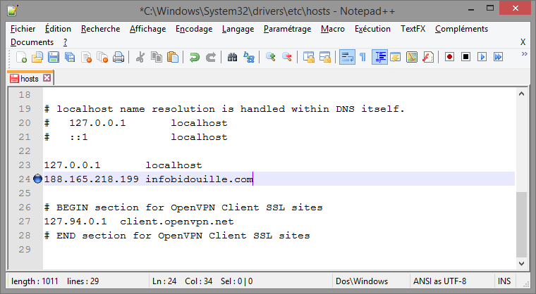 Exemple de fichier hosts