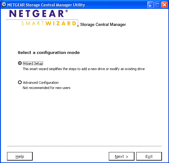 Netgear Storage Central Manager Utility : assistant de configuration