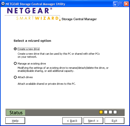 Netgear Storage Central Manager Utility : création d'un volume