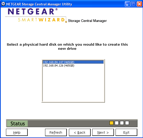 Netgear Storage Central Manager Utility : choix du disque