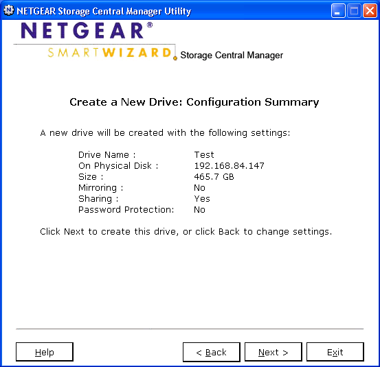Netgear Storage Central Manager Utility : récapitulatif