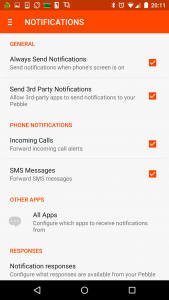 Applications Pebble sous Android : réglage des notifcations